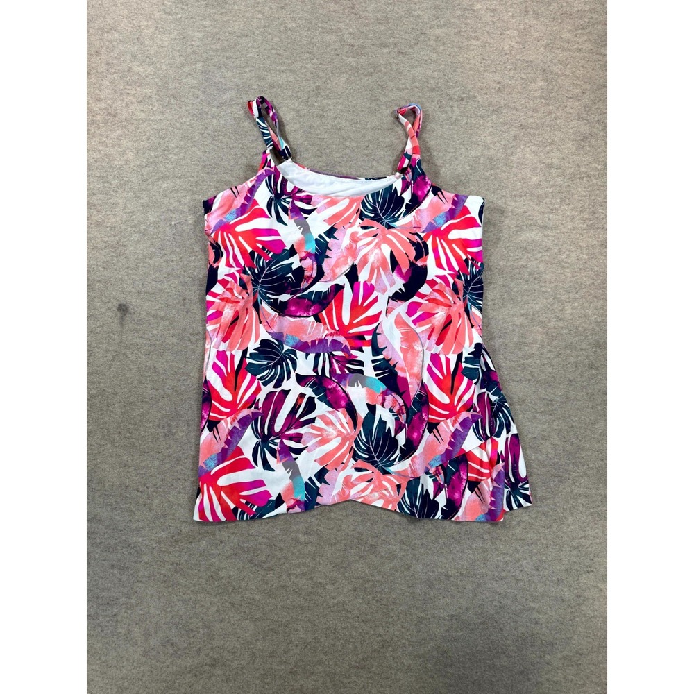 Leilani Plus Cropped Tankini Swim Top Women Multicolor Tropical Leaf Print Beach